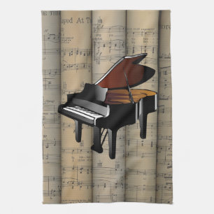 Piano~ Rolled Sheet Music Background ~ Musical Tea Towel