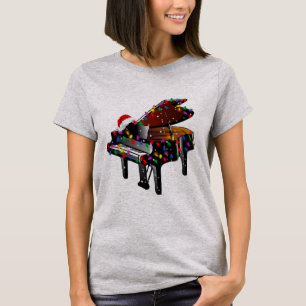 Piano Santa Hat Christmas Tree Funny Music Loves T-Shirt