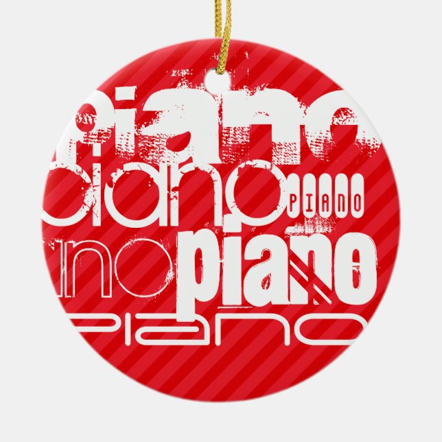Piano; Scarlet Red Stripes Ceramic Ornament (Front)