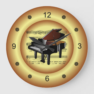 ~ Piano ~ Sheet Music ~ Gold Background ~ Large Clock