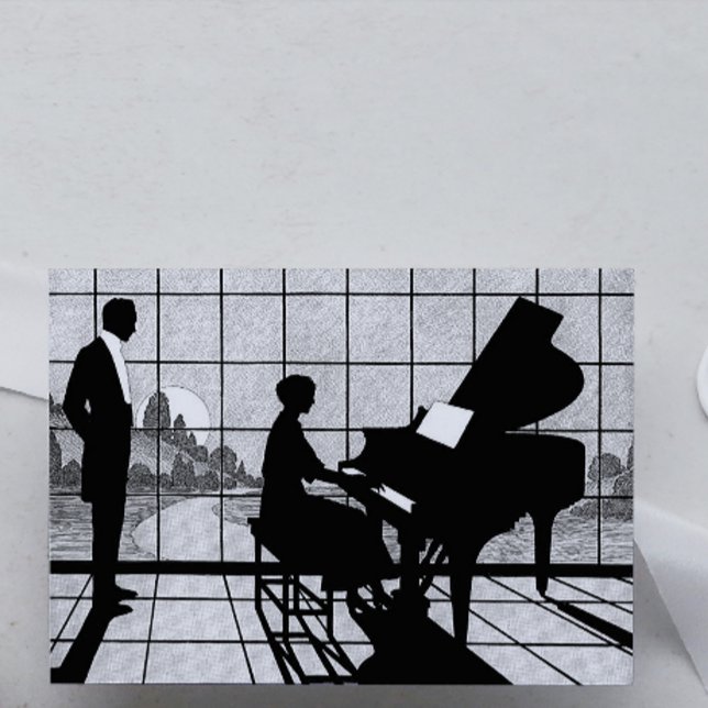 Piano Silhouette Art Deco Style | Black and White  Card (Creator Uploaded)