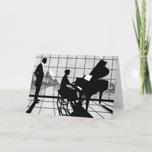 Piano Silhouette Art Deco Style Black and White Card