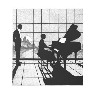 Piano Silhouette Art Deco Style Black and White Notepad
