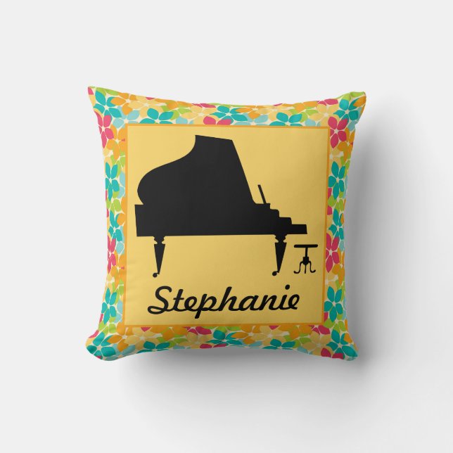 Piano Silhouette Personalised Music Throw Pillow (Front)