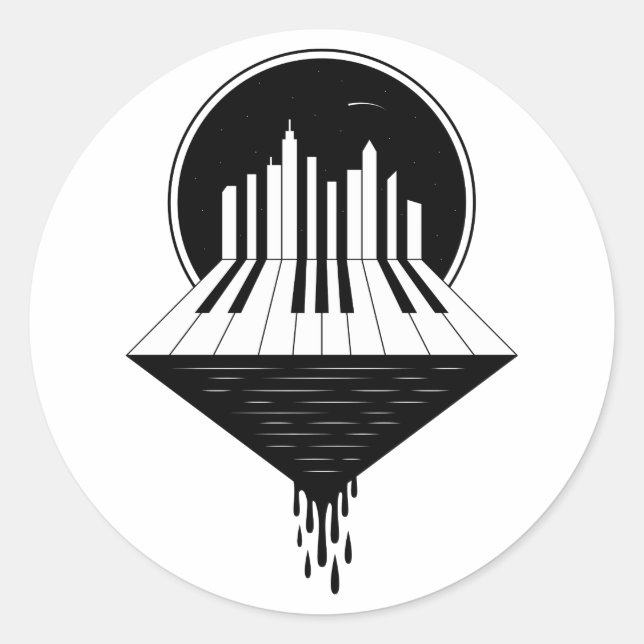 Piano Skyline Classic Round Sticker (Front)