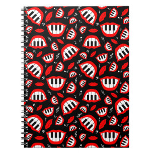 Piano smile pattern on black background notebook