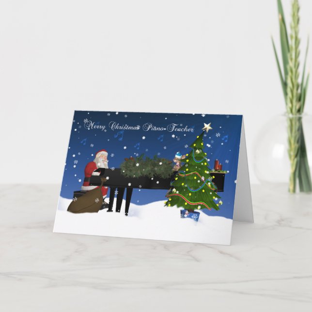 Piano Teacher Card With Santa Playing Piano (Front)