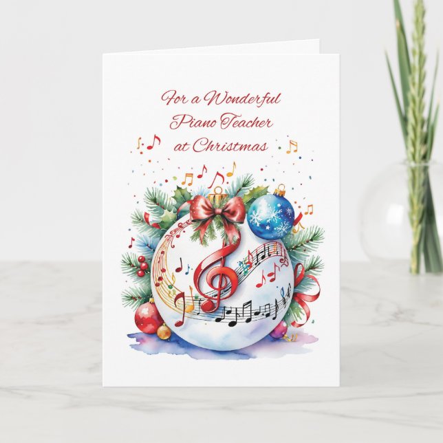Piano Teacher Christmas Ornament with Music Notes (Front)