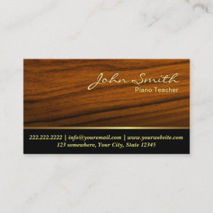 Piano Teacher Elegant Dark Wood Background Music Business Card