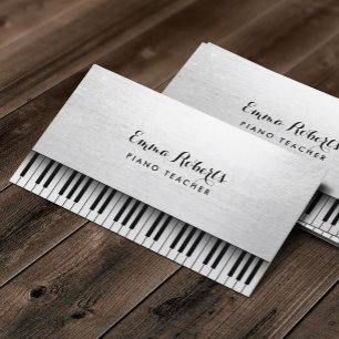 Piano Teacher Elegant White Music Business Card