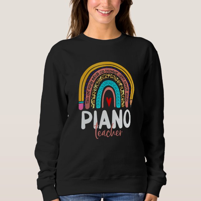 Piano Teacher Leopard Rainbow Back To School Piano Sweatshirt (Front)