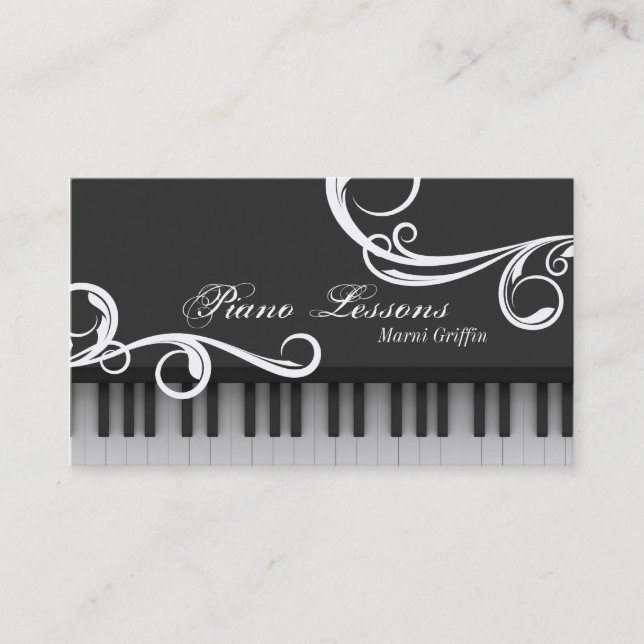 Piano Teacher Lessons Business Card Elegant Swirl (Front)