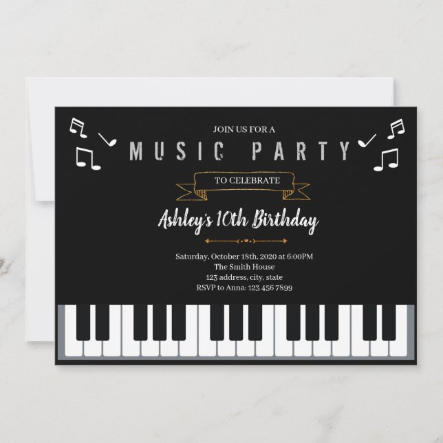 Piano theme party invitation (Front)