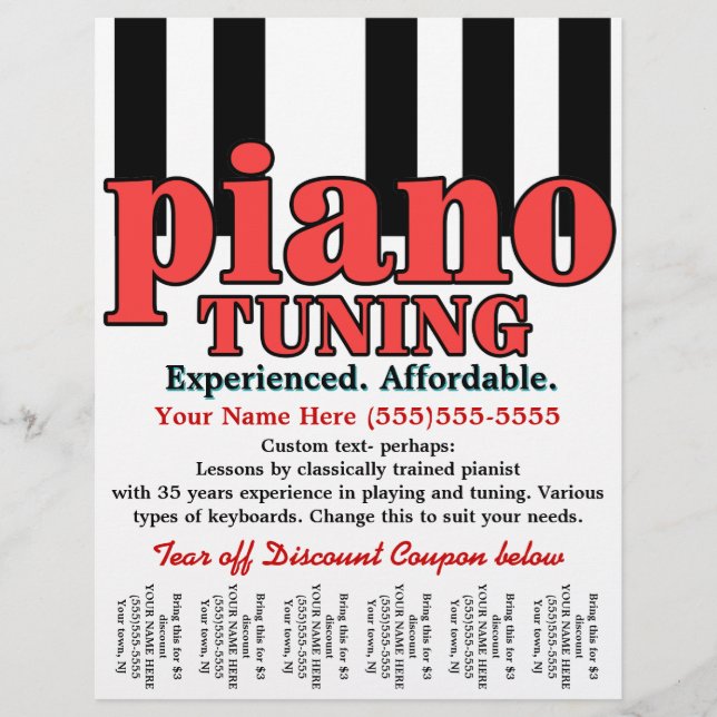 Piano Tuning. Keyboard. Music lessons. Tear sheet (Front)