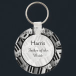 Piano Wedding Black and White Keepsake Key Ring<br><div class="desc">Piano / Music themed keepsake for your wedding guests and wedding party. A layered collage of piano keys. This music inspired, piano key pattern has the keys marked out with their respective notes. The keys are coloured in progressive shades of grey. This gives the keyboard a zig-zag appearance when viewed...</div>