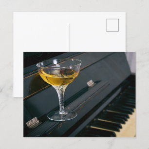 Piano with drink postcard