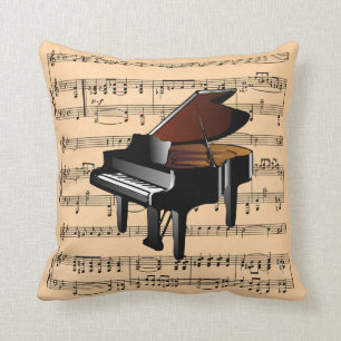 Piano With Sheet Music Background ~ Musical Instru Cushion