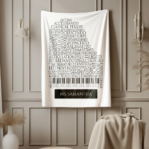 Piano Word Cloud Gift for Piano Teacher Fleece Blanket