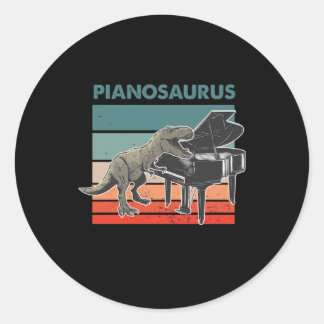 Pianosaurus Dinosaur Retro Grand Piano Player Pian Classic Round Sticker