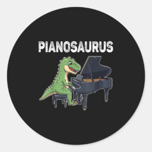 Pianosaurus Funny Dinosaur Playing Piano Kids Musi Classic Round Sticker