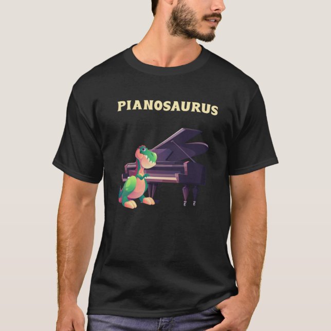 Pianosaurus Kid Piano Player Dino T-Shirt (Front)