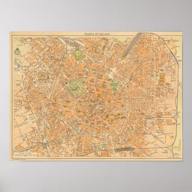 Pianta di Milano - Map of Milan, Italy Poster (Front)