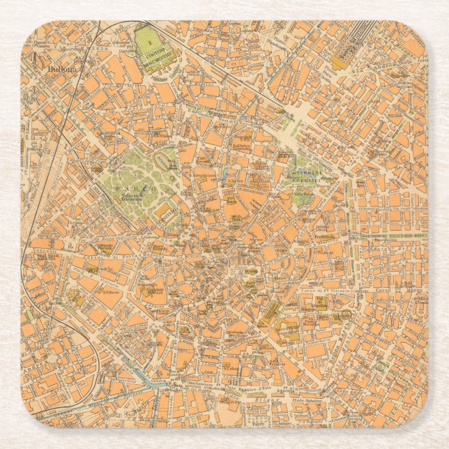 Pianta di Milano - Map of Milan, Italy Square Paper Coaster (Front)