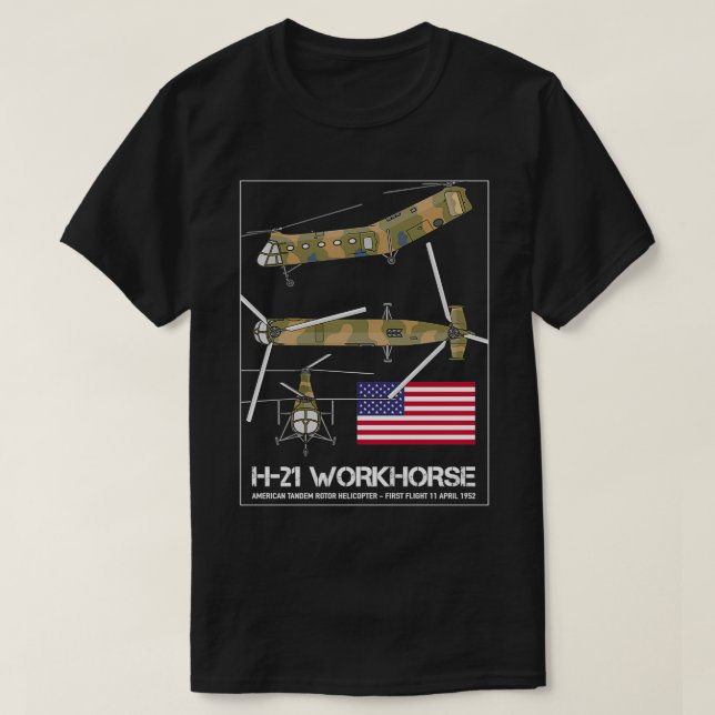 Piasecki H21 Workhorse American Cargo Helicopter D T-Shirt (Design Front)