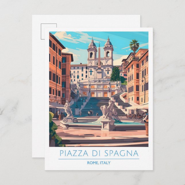 Piazza di Spagna Rome Italy Vintage Travel  Postcard (Front/Back)