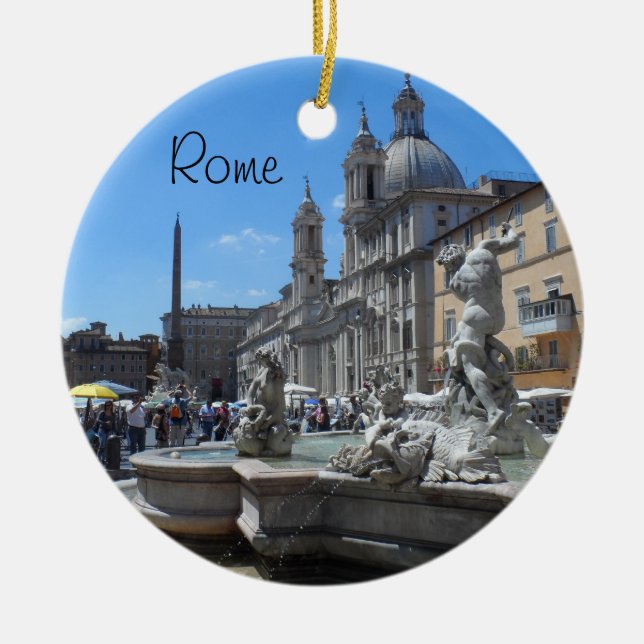 Piazza Navona- Rome, Italy Ceramic Tree Decoration (Front)
