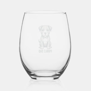 Pibble Dad Vintage Engraving Dog Shirt Design_1 Stemless Wine Glass