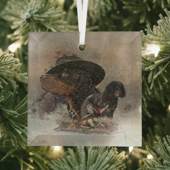 Picardy Spaniel , Hunting season   Glass Tree Decoration (Insitu)