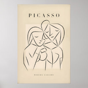 Picasso Abstract Couple Lovers Embrace Line Art Poster