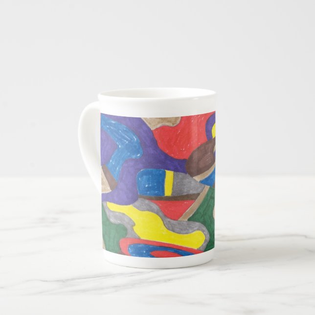 "Picasso Cat" Abstract Art Bone China Mug (Front Left)