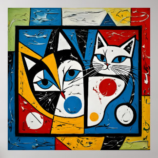Picasso,Cat, Family,Kitzch,Art,Whiskers,Colourful, Poster