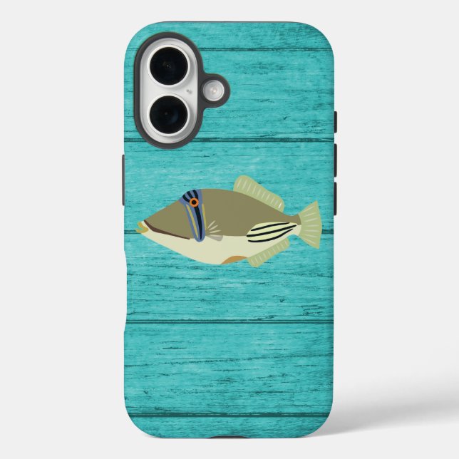 Picasso Trigger Fish Turqouise Wood iPhone 16 Case (Back)