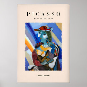 Picasso Woman Red Hat Blue Face Portrait Print
