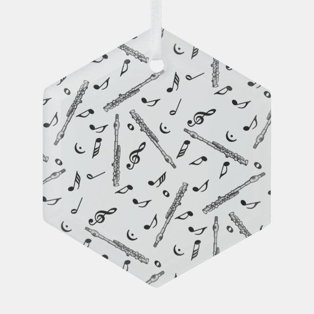 Piccolo Music Note Pattern Glass Tree Decoration (Front)