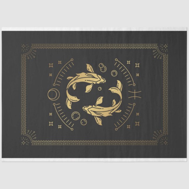 Pices Black And Gold Mystical Tarot Horoscope Tissue Paper (Front)