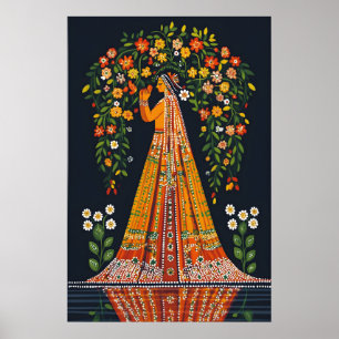 Pichwai Art Print Traditional Indian Woman Floral