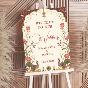 Pichwai Indian Lotus Peacock Wedding Welcome Sign