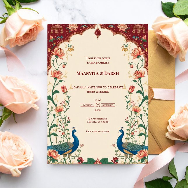 Pichwai Indian Peacock Wedding Invitation (Creator Uploaded)