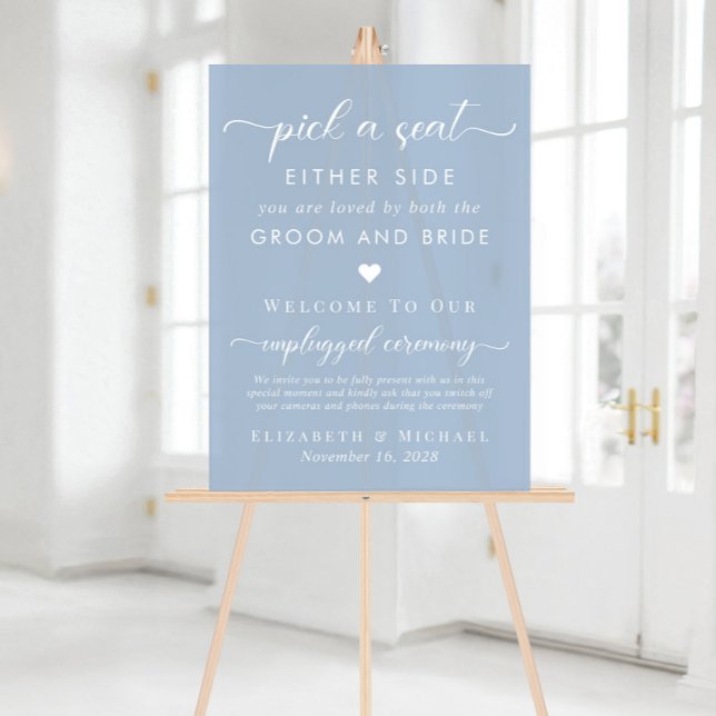Pick A Seat Either Side Dusty Blue Wedding Seating Acrylic Sign (Creator Uploaded)