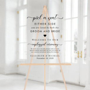 Pick A Seat Either Side Unplugged Wedding Seating Acrylic Sign