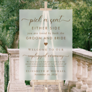 Pick A Seat Either Side Wedding Seating Frosted Acrylic Sign
