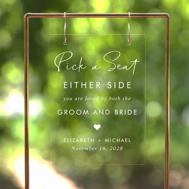 Pick A Seat Either Side White Wedding Seating Acrylic Sign (Creator Uploaded)