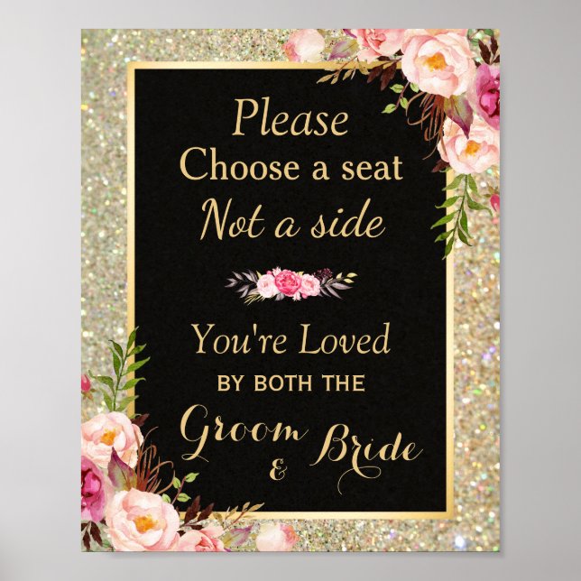Pick a Seat Not a Side - Gold Glitter Wedding Sign (Front)