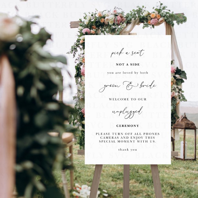 Pick a Seat Not a Side Unplugged Wedding Ceremony  Poster (pick a seat Wedding Unplugged Ceremony Sign)