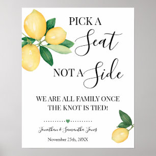 Pick a Seat not a Side Wedding Ceremony Lemons Poster
