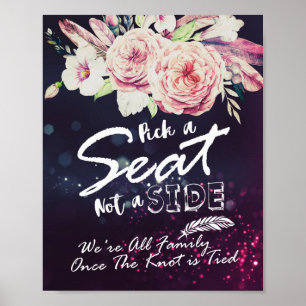 Pick A Seat Not A Side Wedding Floral Purple Light Poster